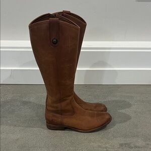 Frye Melissa women's cognac Brown Leather Knee-High Boots inside zipper